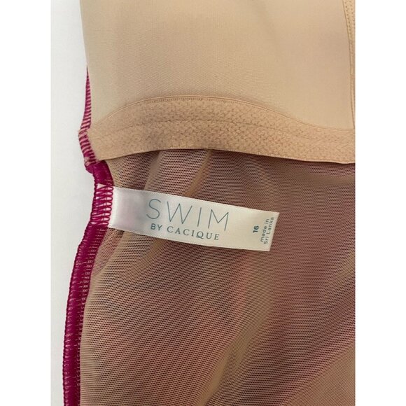 Swim By Cacique Size 16 Lightly Lined No Wire Pink High Neck One Piece Swim New - Picture 12 of 12